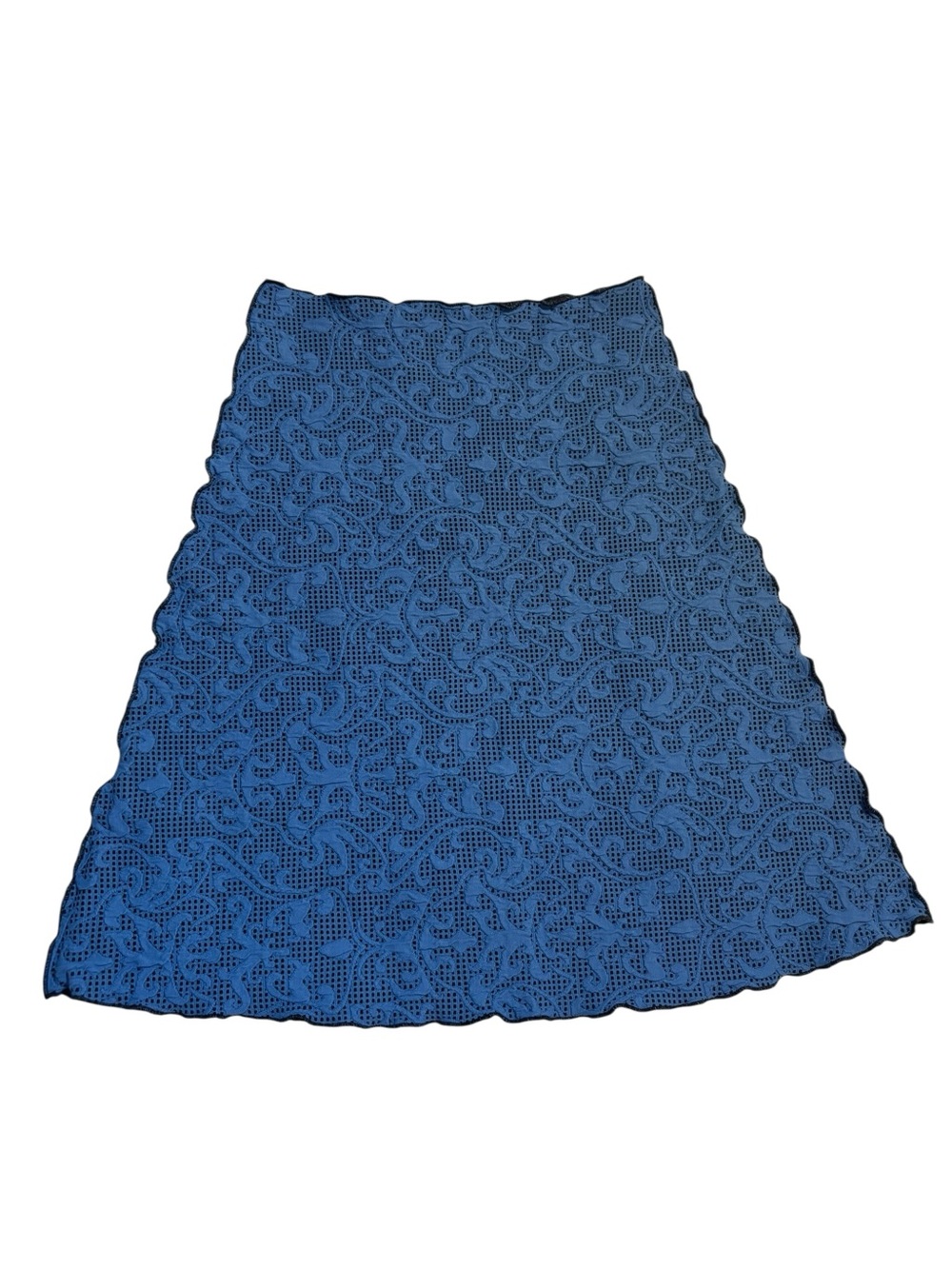 Haystacks Skirt XS Blue A-Line Victorian Jacquard Scalloped Hem Crochet Stretch